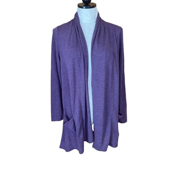 Logo Lori Goldstein Long Sleeve Cardigan Sweater Tunic Stretch Ruffled Layered M - Picture 1 of 8